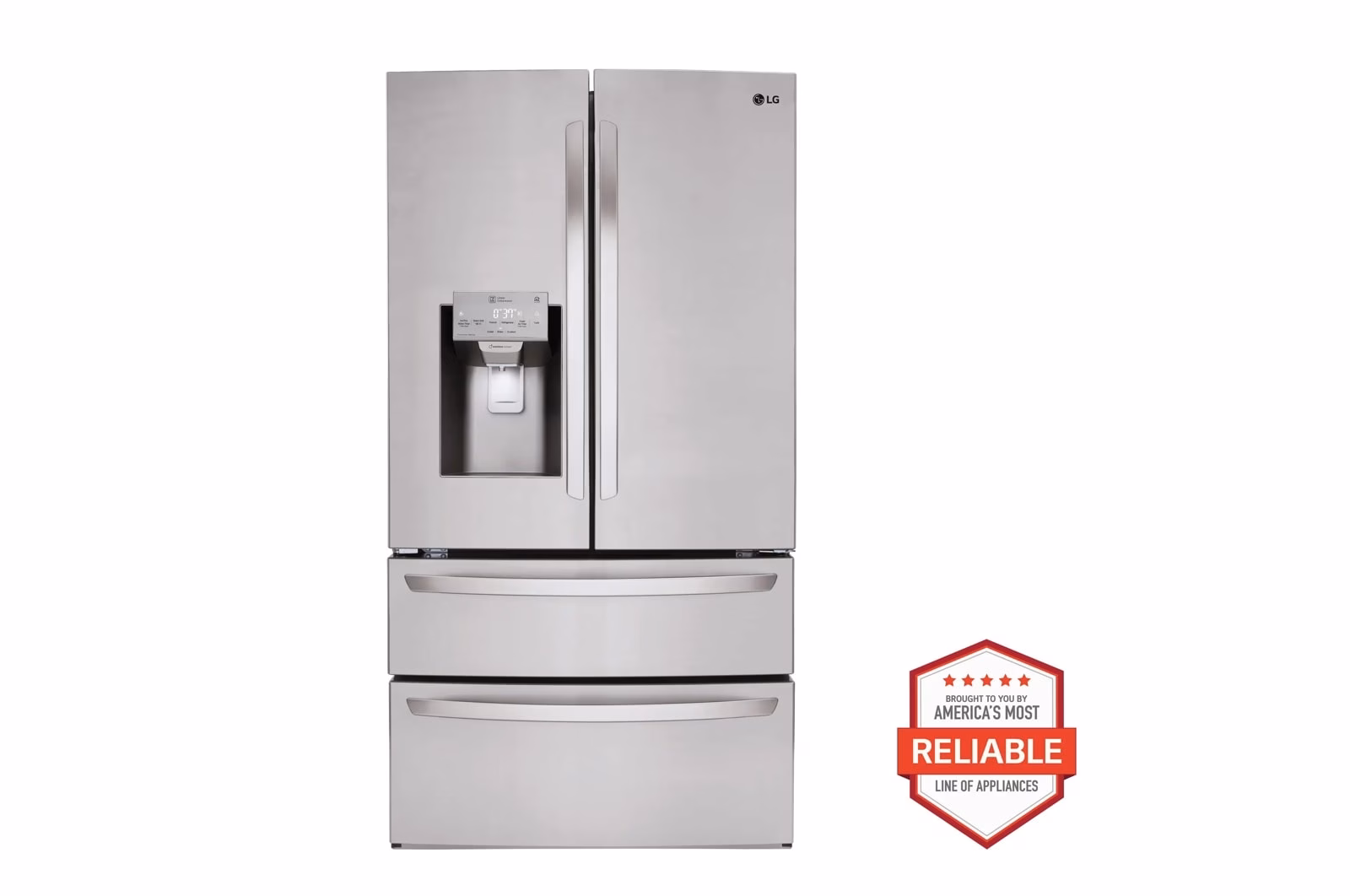 a4l-cover-a4lgyd1apgh8 LG 28 cu. ft. 4-Door French Door, Standard Depth, Ice & Water, Double Freezer, Stainless Steel LMXS28626S